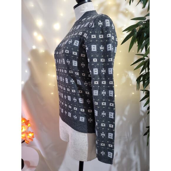 J. Crew Vintage 100% Lambswool Geometric Crewneck Knit Sweater Womens Size S - Picture 3 of 9